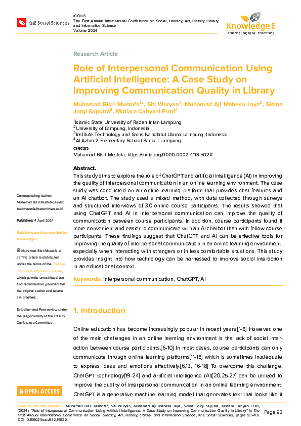 (PDF) Role of Interpersonal Communication Using Artificial Intelligence ...