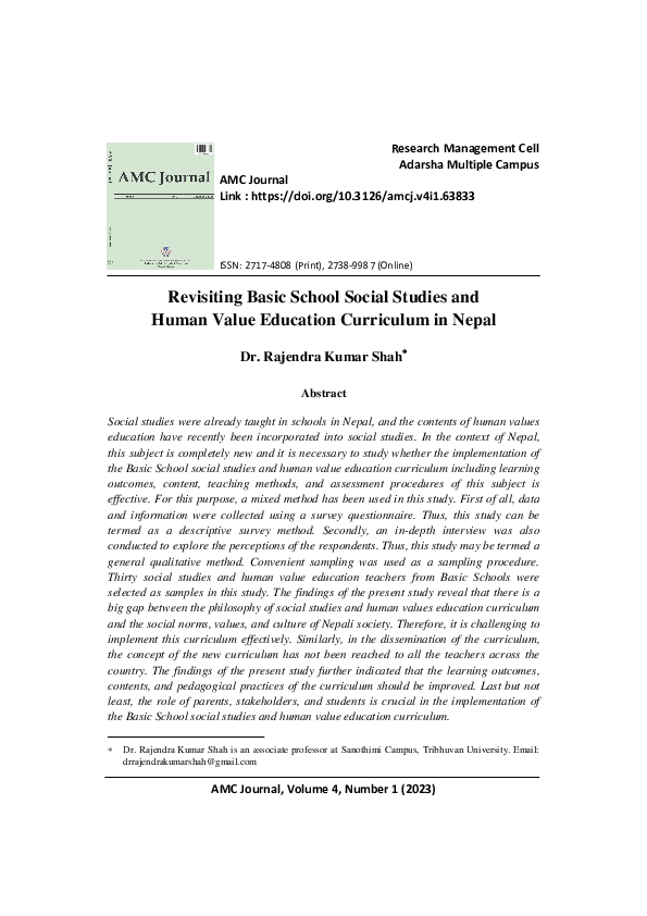 (PDF) Revisiting Basic School Social Studies and Human Value Education ...