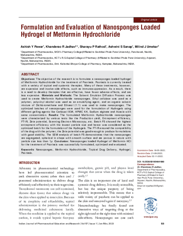 (PDF) Formulation and Evaluation of Nanosponges Loaded Hydrogel of ...