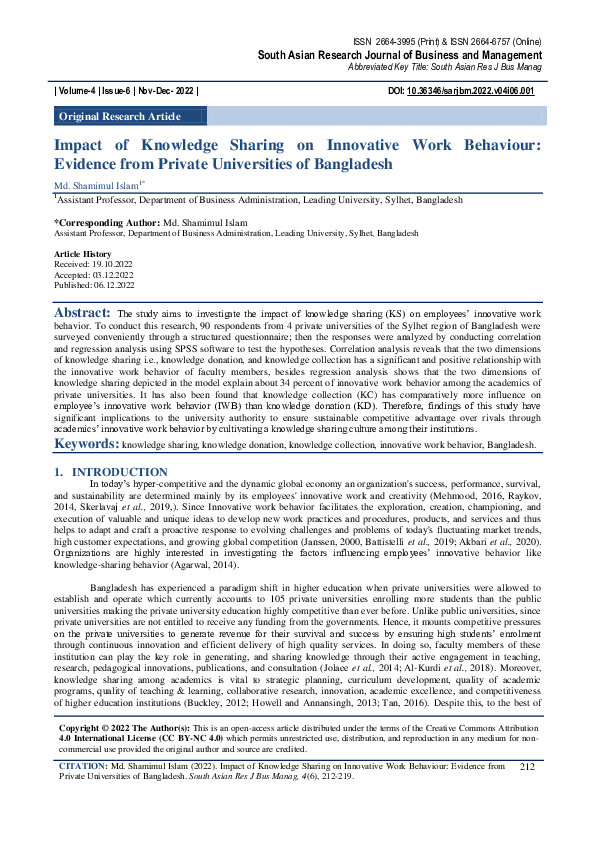 (PDF) Impact of Knowledge Sharing on Innovative Work Behaviour ...
