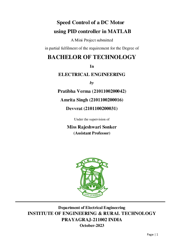 (PDF) Speed Control of a DC Motor using PID controller based on Matlab ...