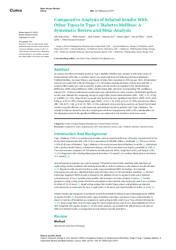 (PDF) Comparative Analysis of Inhaled Insulin With Other Types in Type ...