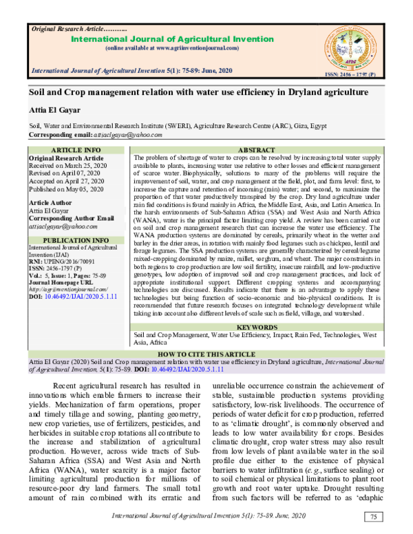 (PDF) Soil and Crop management relation with water use efficiency in ...