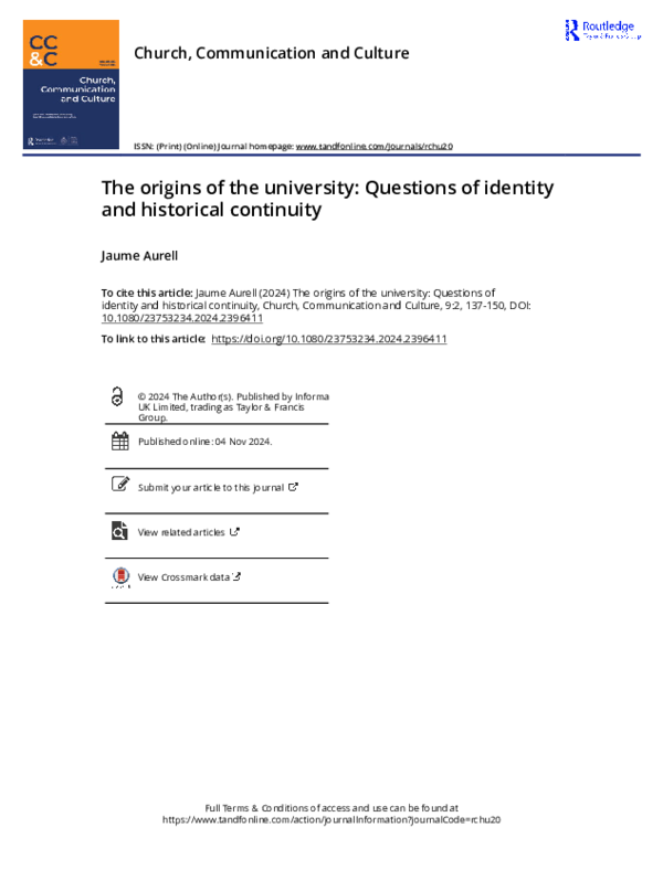 (PDF) The origins of the university: Questions of identity and ...