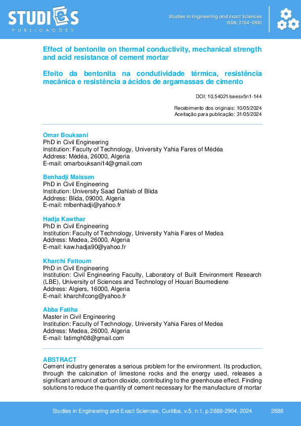 (PDF) Effect of bentonite on thermal conductivity, mechanical strength ...