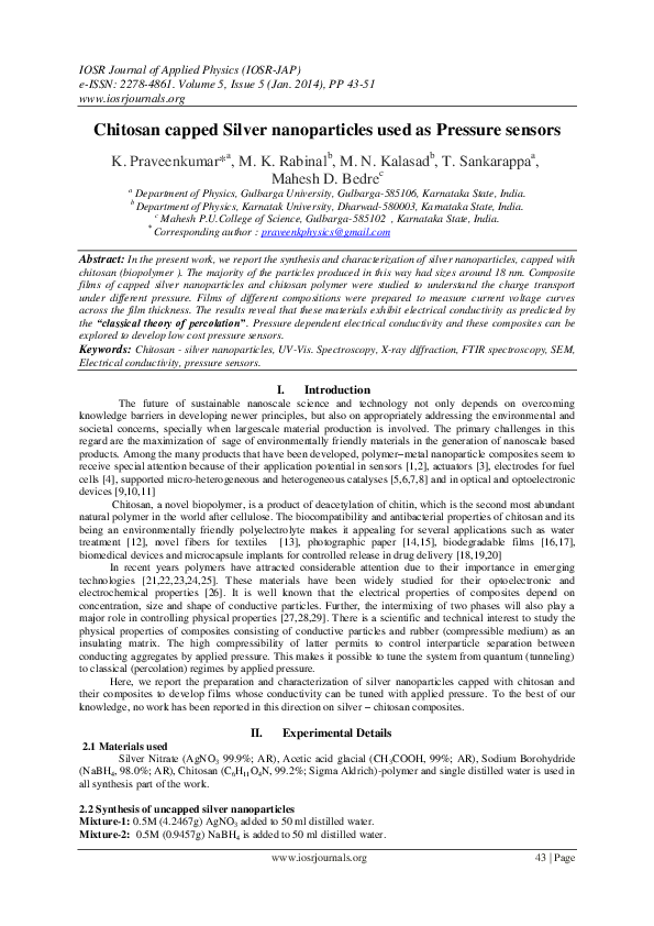 (PDF) Chitosan capped Silver nanoparticles used as Pressure sensors