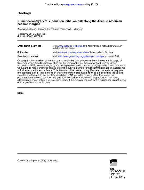 (PDF) Numerical analysis of subduction initiation risk along the ...