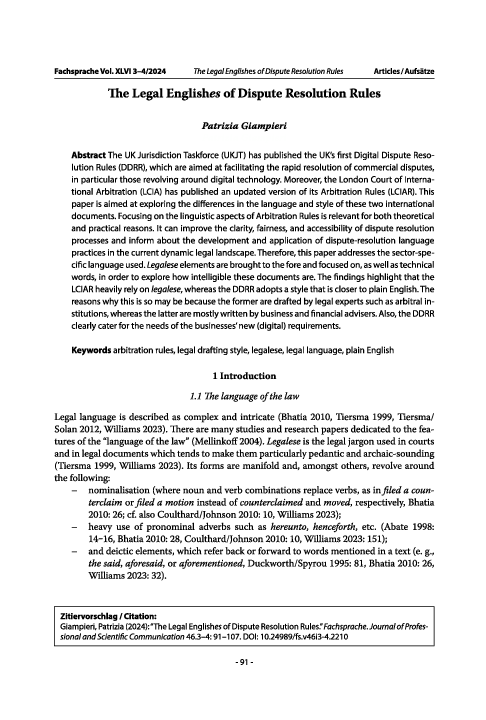 (PDF) The legal Englishes of dispute resolution rules