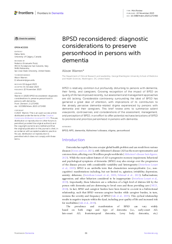 (PDF) BPSD reconsidered: diagnostic considerations to preserve ...