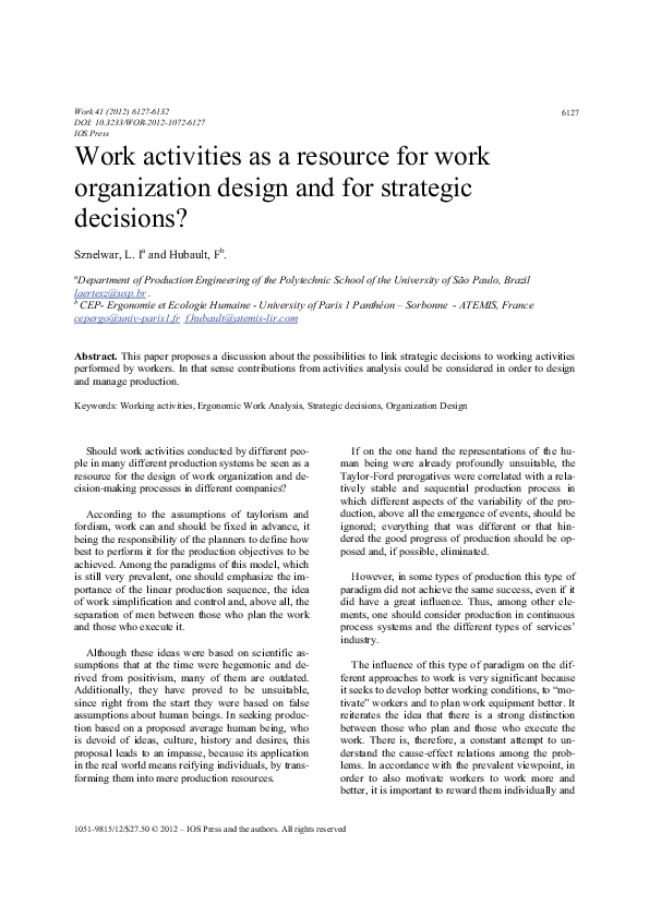 (PDF) Work Activities as a Resource for Work Organization Design and ...