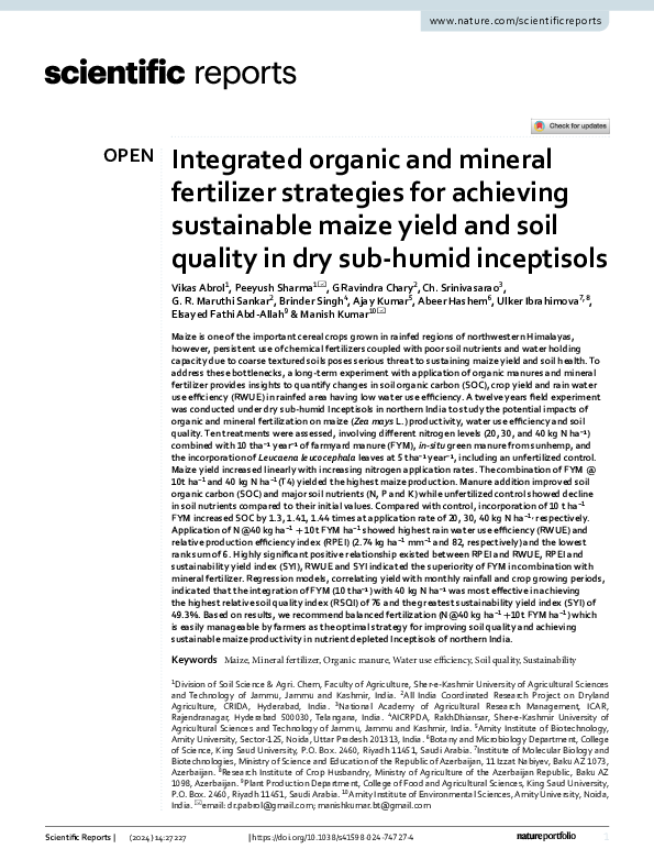 (PDF) Integrated organic and mineral fertilizer strategies for ...