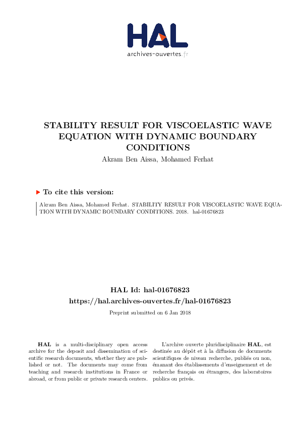 (PDF) Stability result for viscoelastic wave equation with dynamic ...