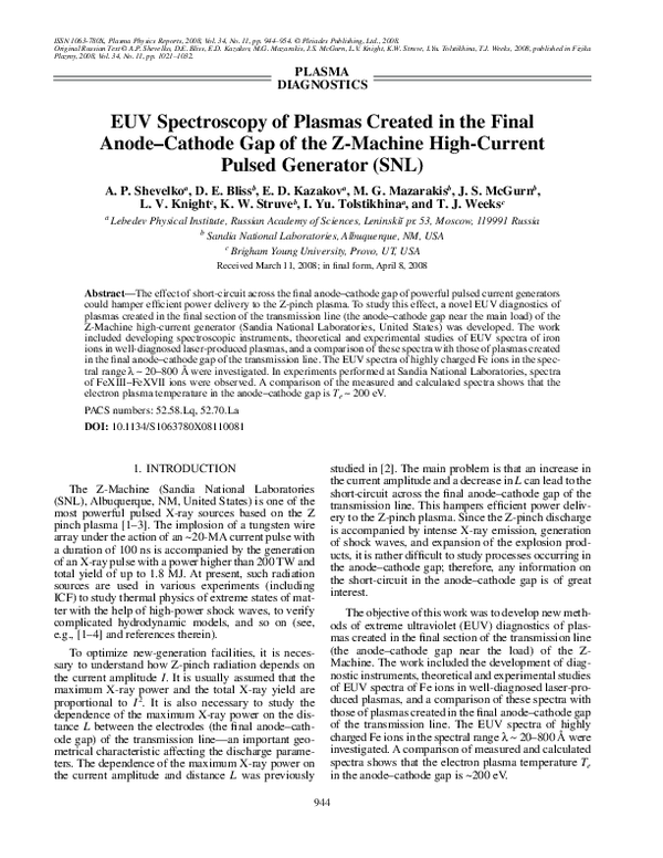 (PDF) EUV spectroscopy of plasmas created in the final anode-cathode ...