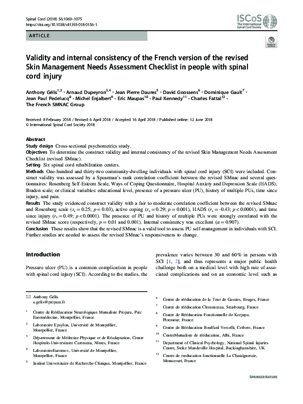 (PDF) Validity and internal consistency of the French version of the ...