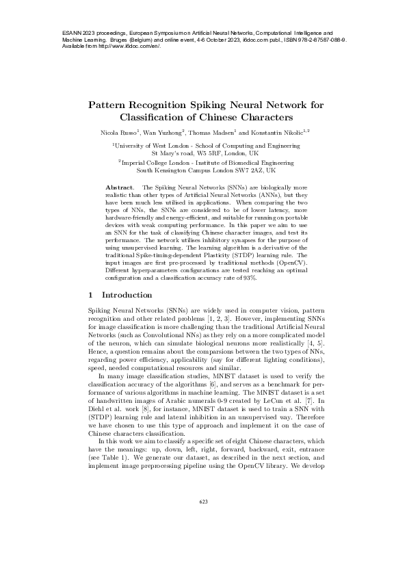 (PDF) Pattern Recognition Spiking Neural Network for Classification of ...