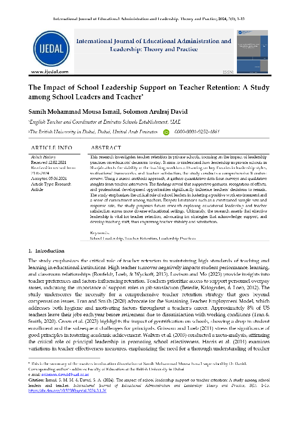 (PDF) The impact of school leadership support on teacher retention: A ...