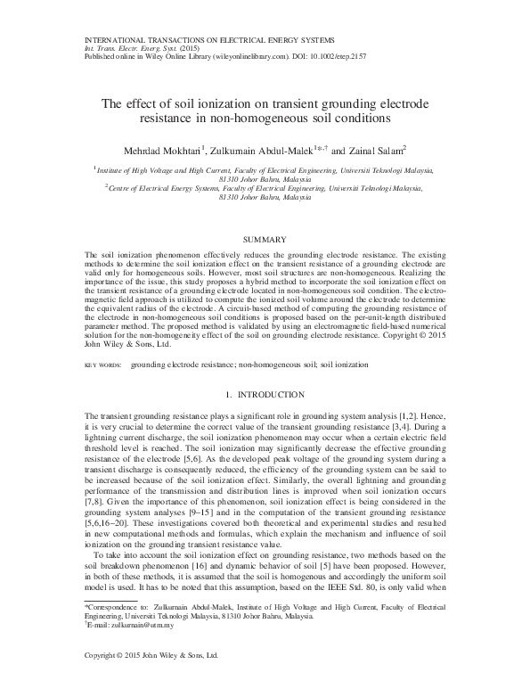 (PDF) The effect of soil ionization on transient grounding electrode ...