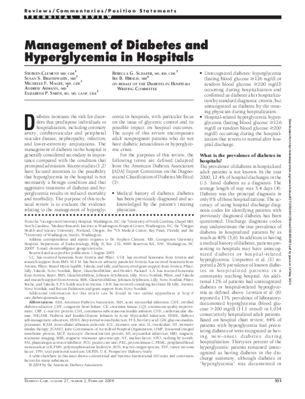 (PDF) Management of Diabetes and Hyperglycemia in Hospitals