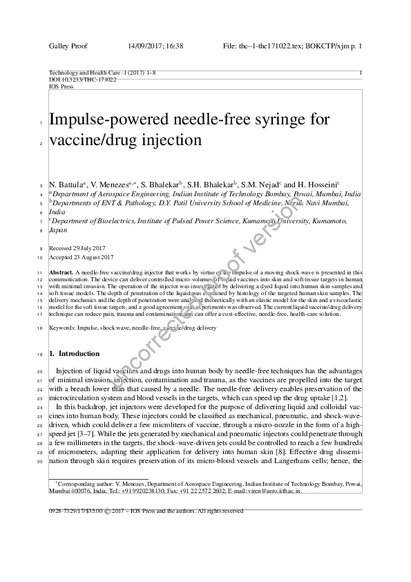 (PDF) Impulse-powered needle-free syringe for vaccine/drug injection