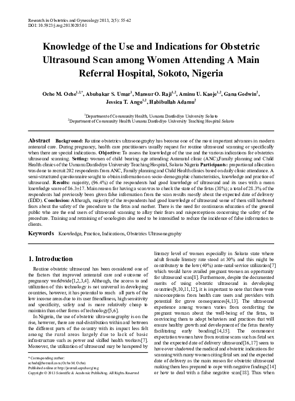 (PDF) Knowledge of the Use and Indications for Obstetric Ultrasound ...