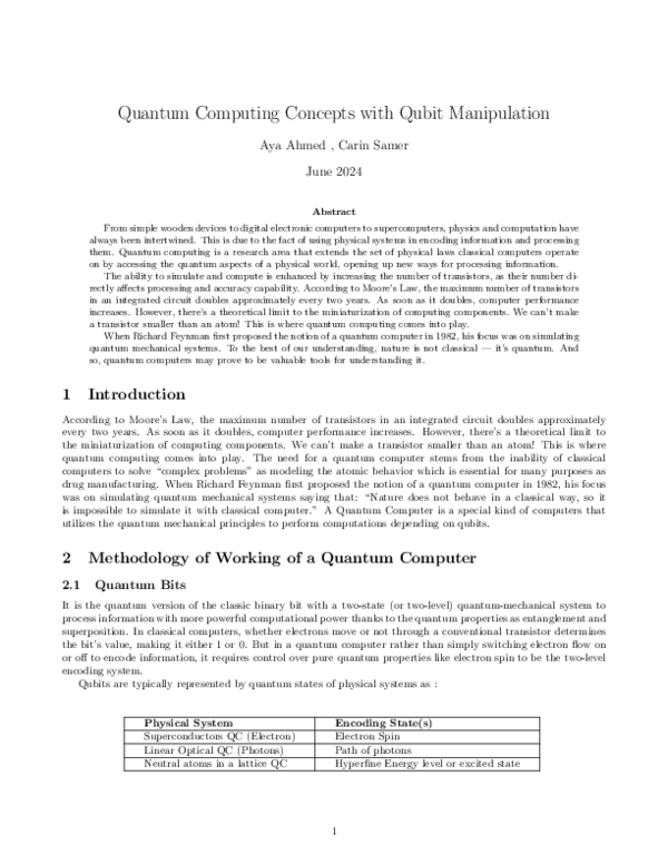(PDF) Quantum Computing Concepts with Qubit Manipulation