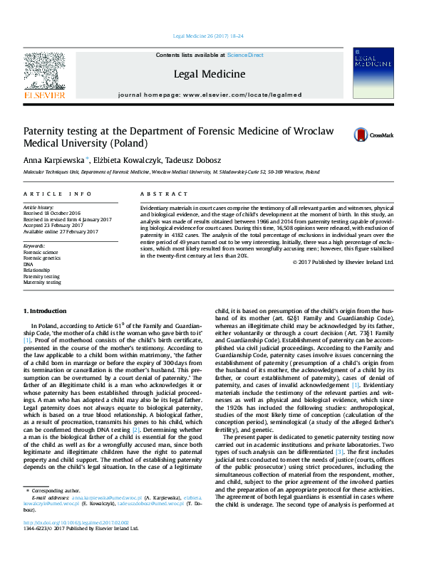 (PDF) Paternity testing at the Department of Forensic Medicine of ...