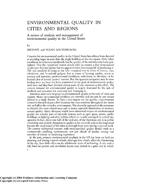 (PDF) Environmental Quality in Cities and Regions