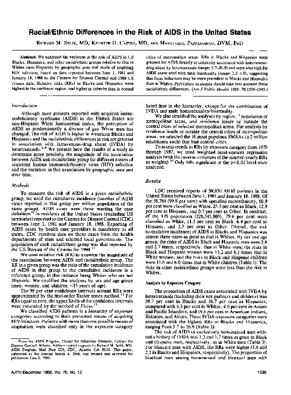 (PDF) Racial/ethnic differences in the risk of AIDS in the United States