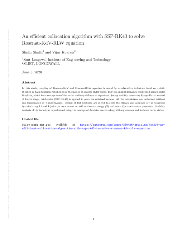 (PDF) An efficient collocation algorithm with SSP-RK43 to solve Rosenau ...
