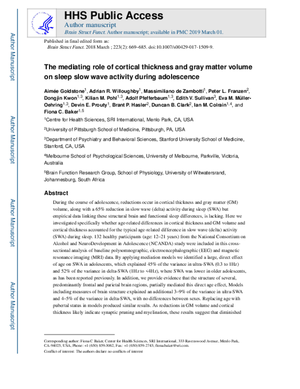 (PDF) The mediating role of cortical thickness and gray matter volume ...