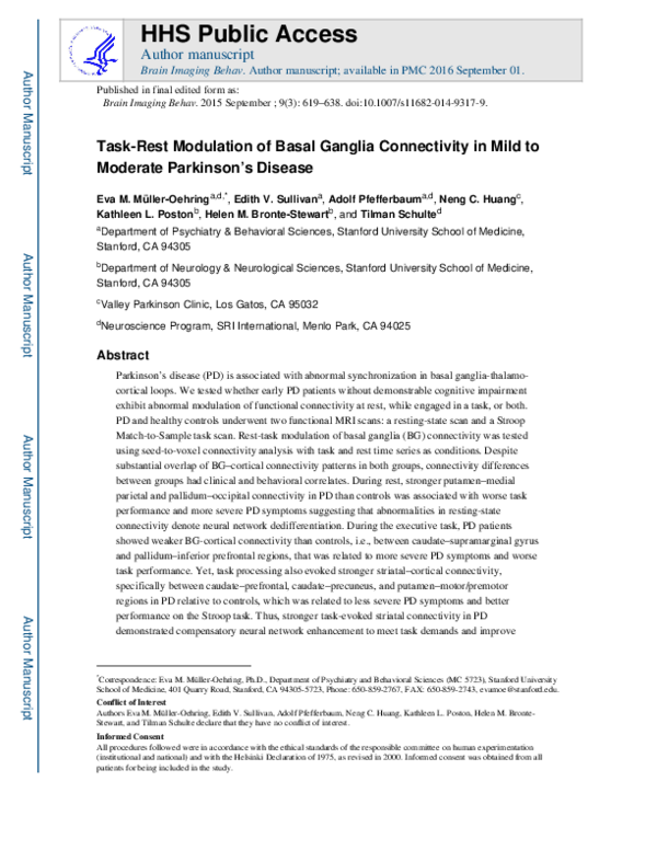 (PDF) Task-rest modulation of basal ganglia connectivity in mild to ...
