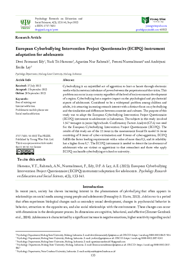 (PDF) European Cyberbullying Intervention Project Questionnaire (ECIPQ ...