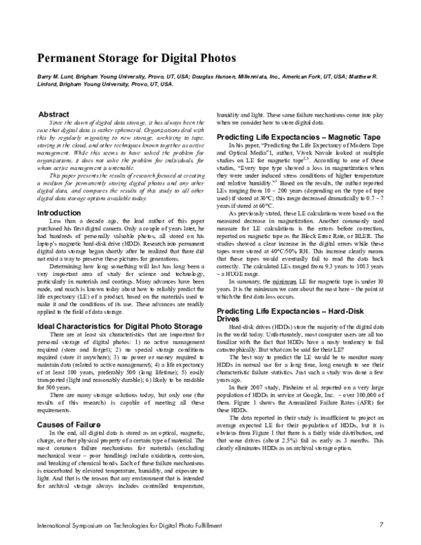 (PDF) Permanent Storage for Digital Photos