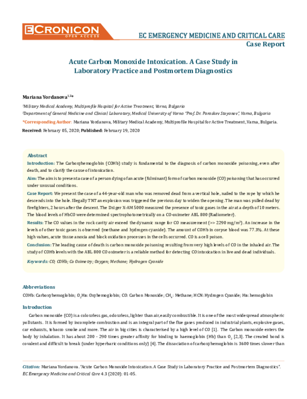 (PDF) Acute Carbon Monoxide Intoxication. A Case Study in Laboratory ...