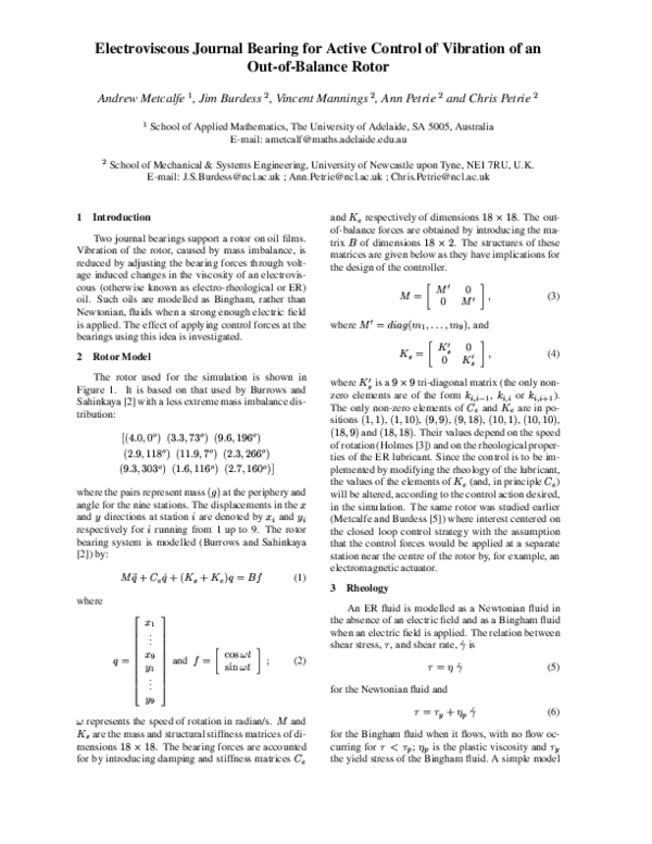 (PDF) Electroviscous Journal Bearing for Active Control of Vibration of ...