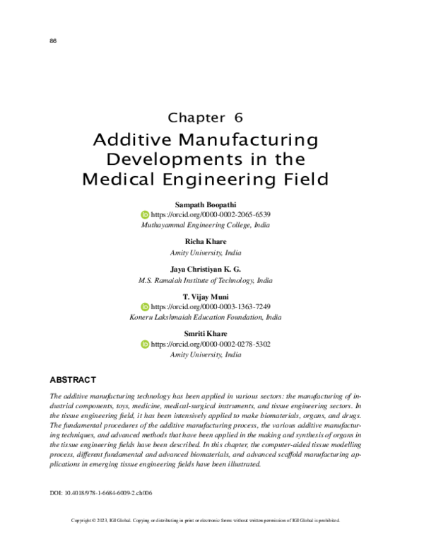 (PDF) Additive Manufacturing Developments in the Medical Engineering ...