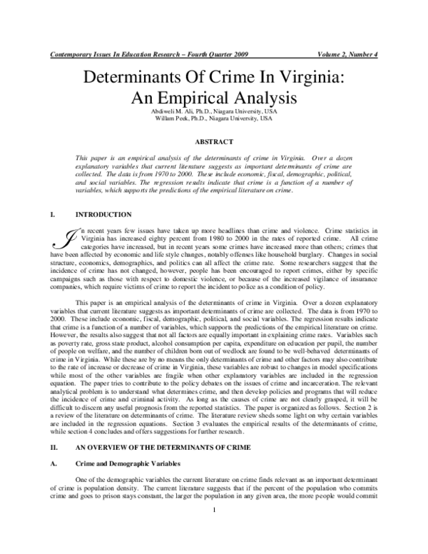 (PDF) Determinants Of Crime In Virginia: An Empirical Analysis
