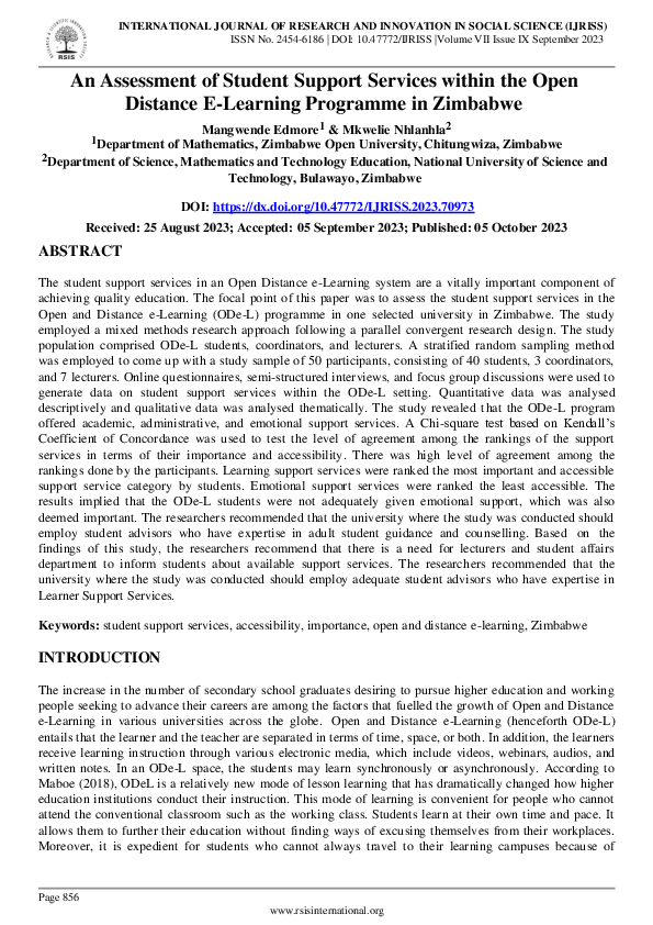 (PDF) An Assessment of Student Support Services within the Open ...