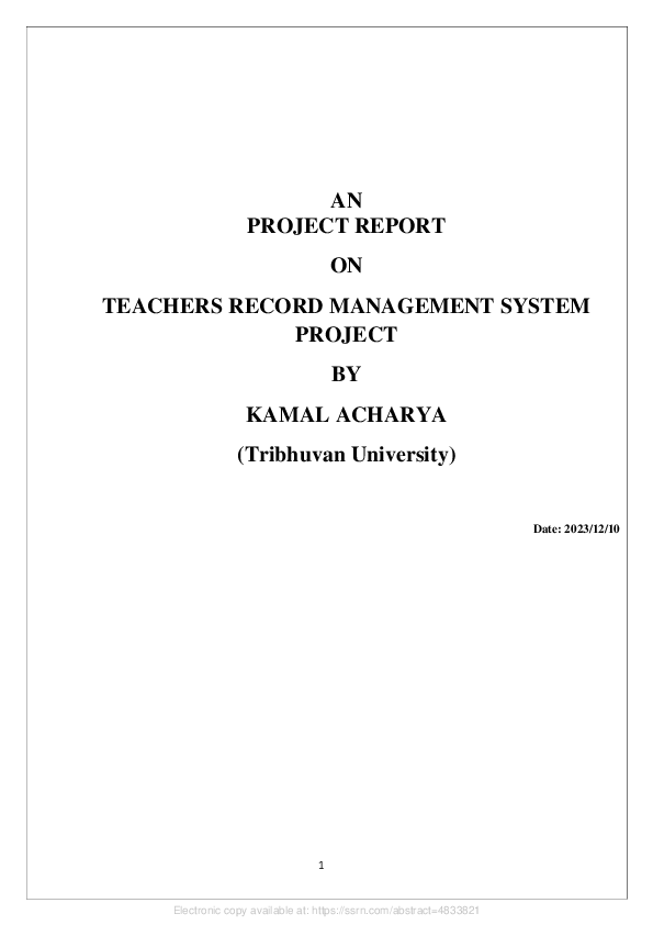 (PDF) Teachers Record Management System Project Report