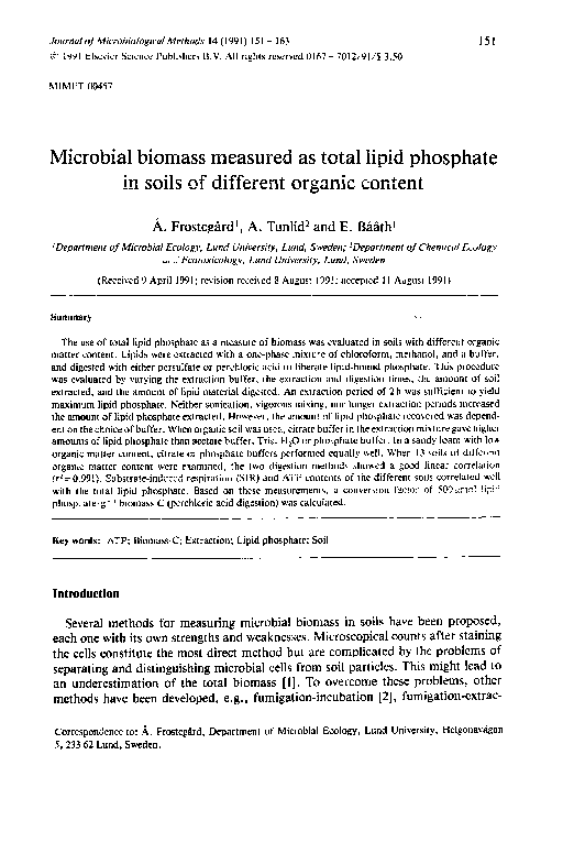 (PDF) Microbial biomass measured as total lipid phosphate in soils of ...