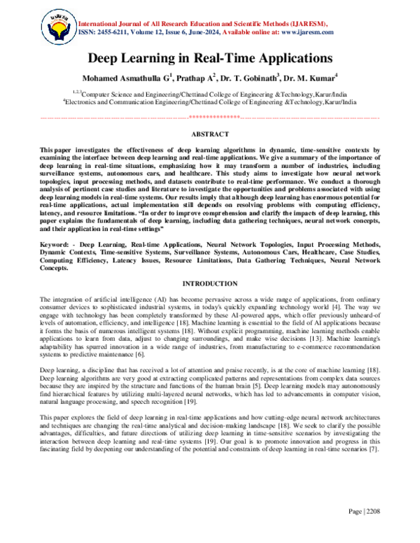 (PDF) Deep Learning in Real-Time Applications