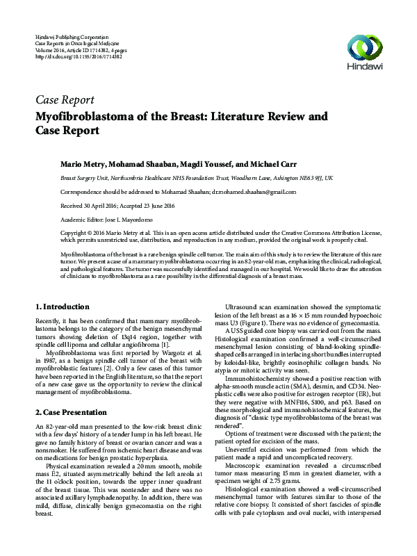 (PDF) Myofibroblastoma of the Breast: Literature Review and Case Report