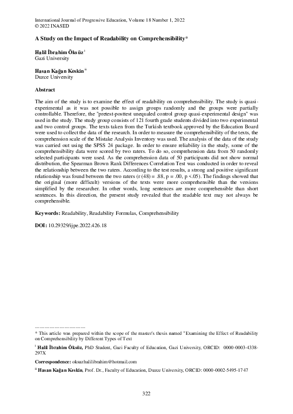 (PDF) A Study on the Impact of Readability on Comprehensibility