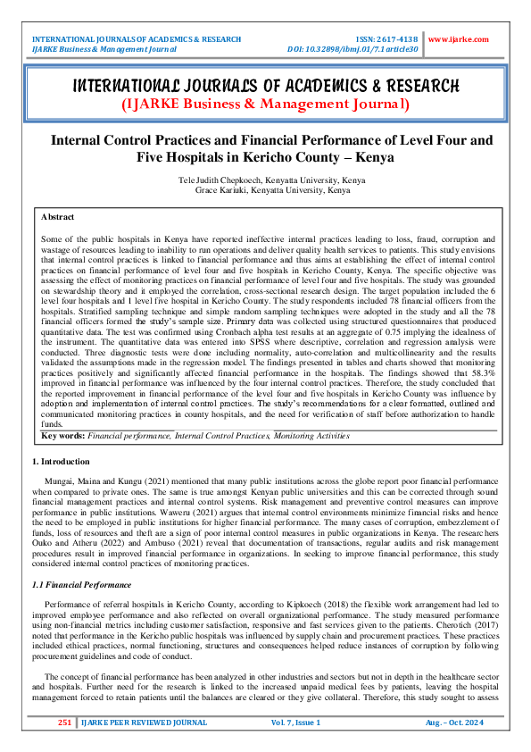 (PDF) Internal Control Practices and Financial Performance of Level ...