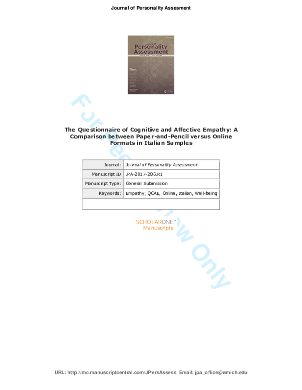 (PDF) The Questionnaire of Cognitive and Affective Empathy: A ...