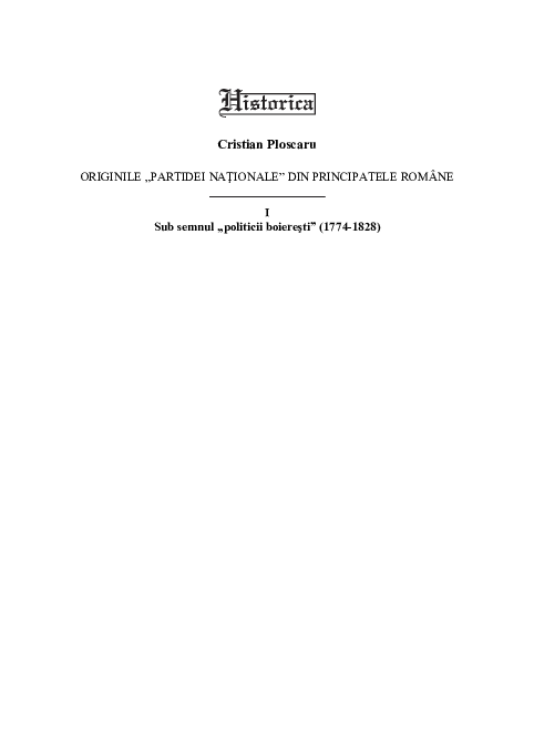 (PDF) Originile „partidei naționale” din Principatele Române