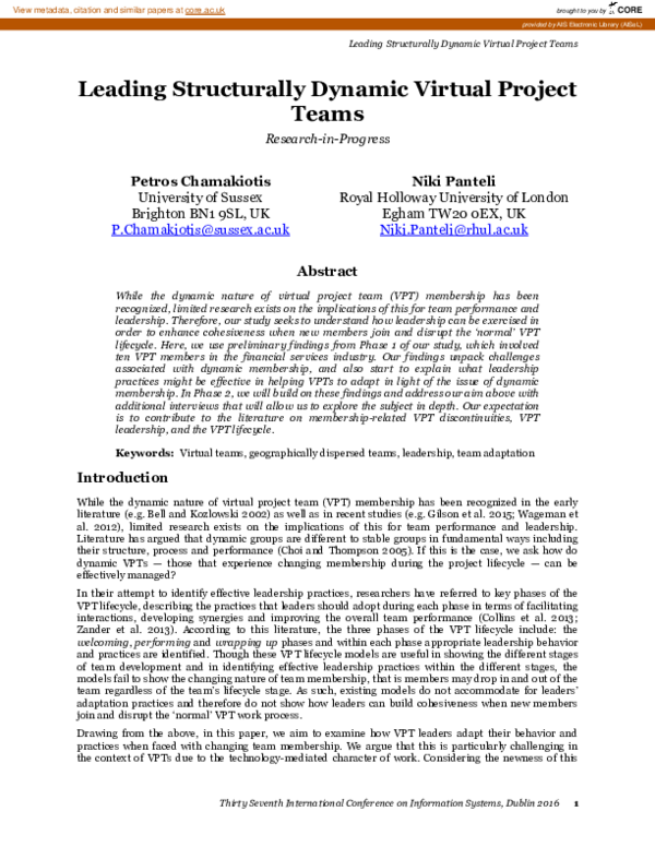 (PDF) Leading Structurally Dynamic Virtual Project Teams Research-in ...