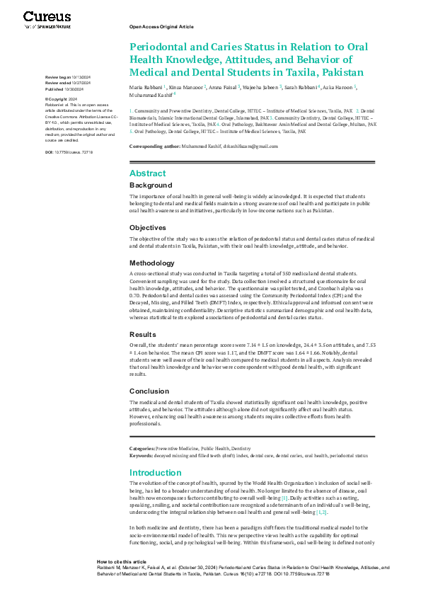 (PDF) Periodontal and Caries Status in Relation to Oral Health ...