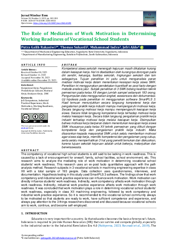 (PDF) The Role of Mediation of Work Motivation in Determining Working ...