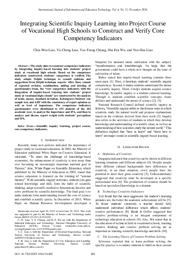 (PDF) Integrating Scientific Inquiry Learning into Project Course of ...